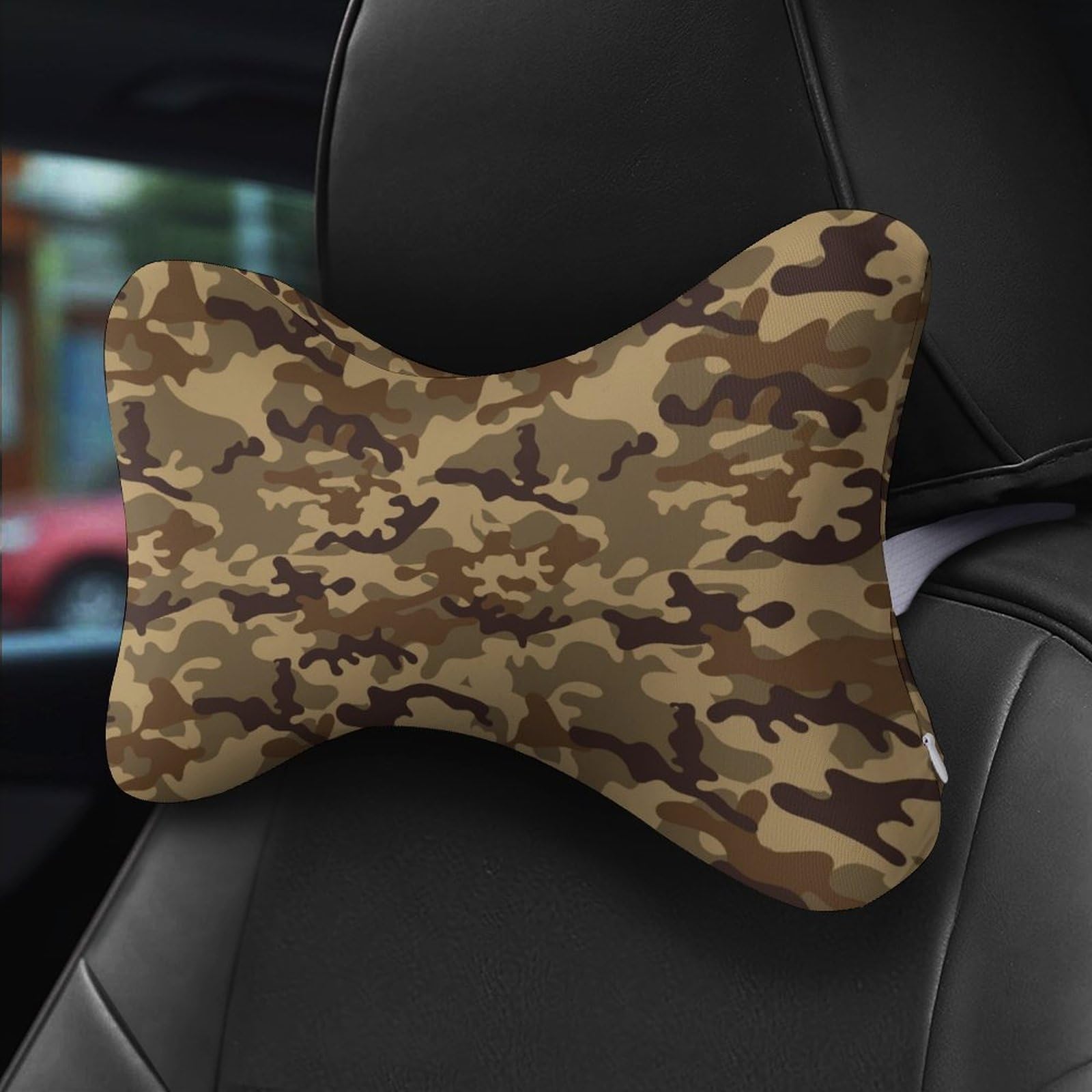 SMAZDFXX Camouflage Brown Camo Car Neck Pillow Set of 2 Car Seat Head Support Cushion Bone Pillows with Elastic Strap