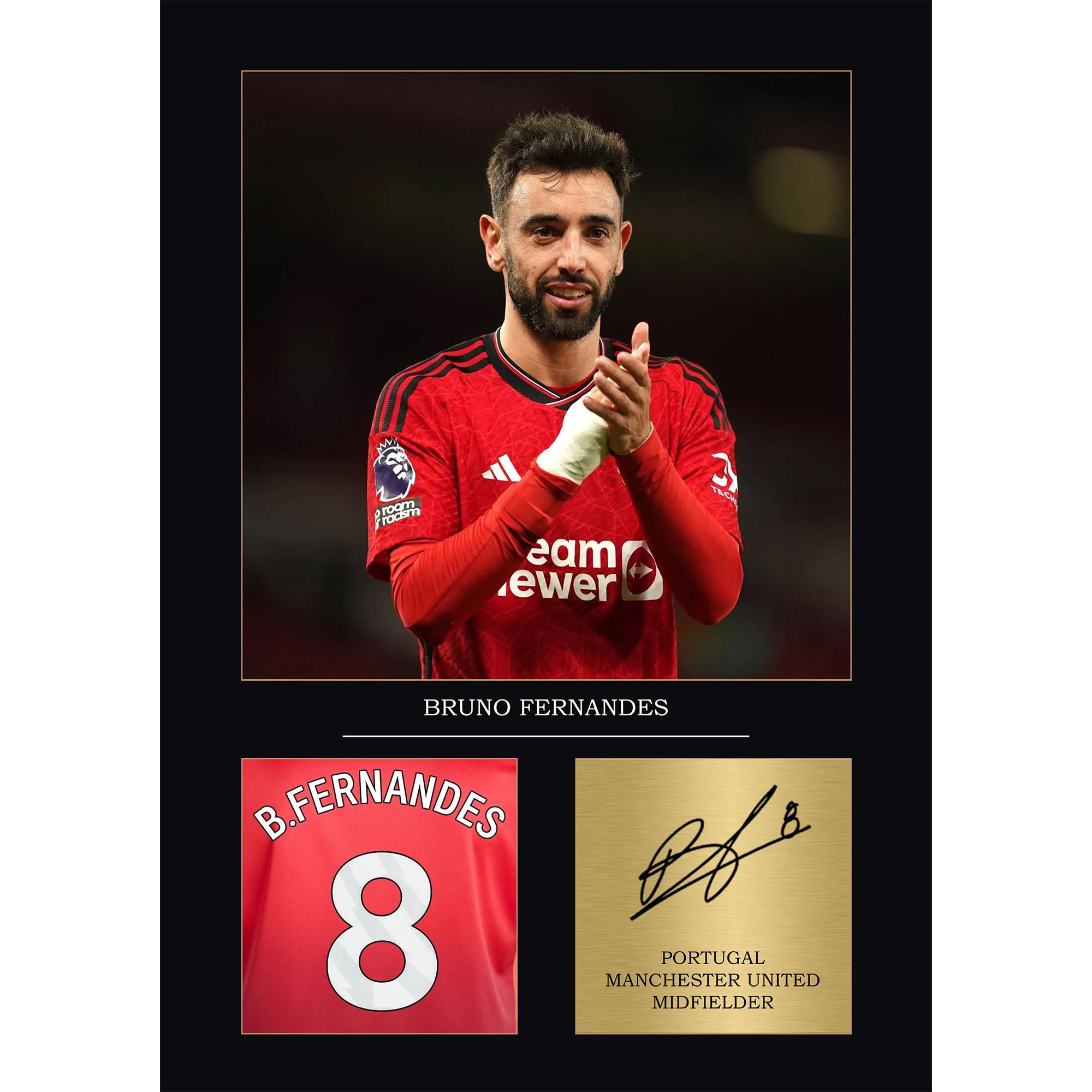 Bruno Fernandes Gift Signed A4 Print Display Unframed Manchester United Gifts For Boys Digitally Reproduced Signature Man United Gifts For Men