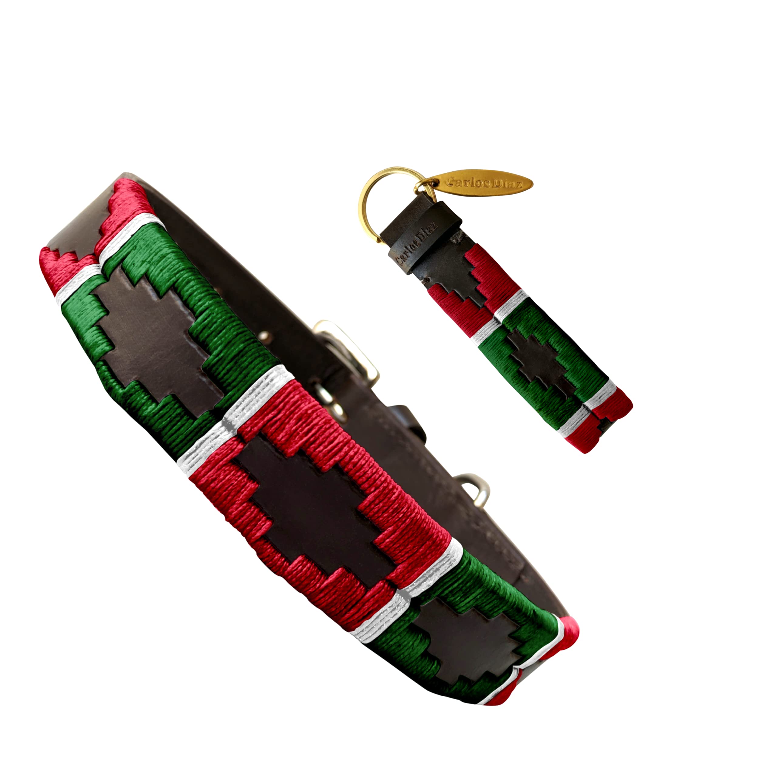 Carlos Diaz Genuine Leather Waxed Embroidered Polo Dog Collar L โ image 1