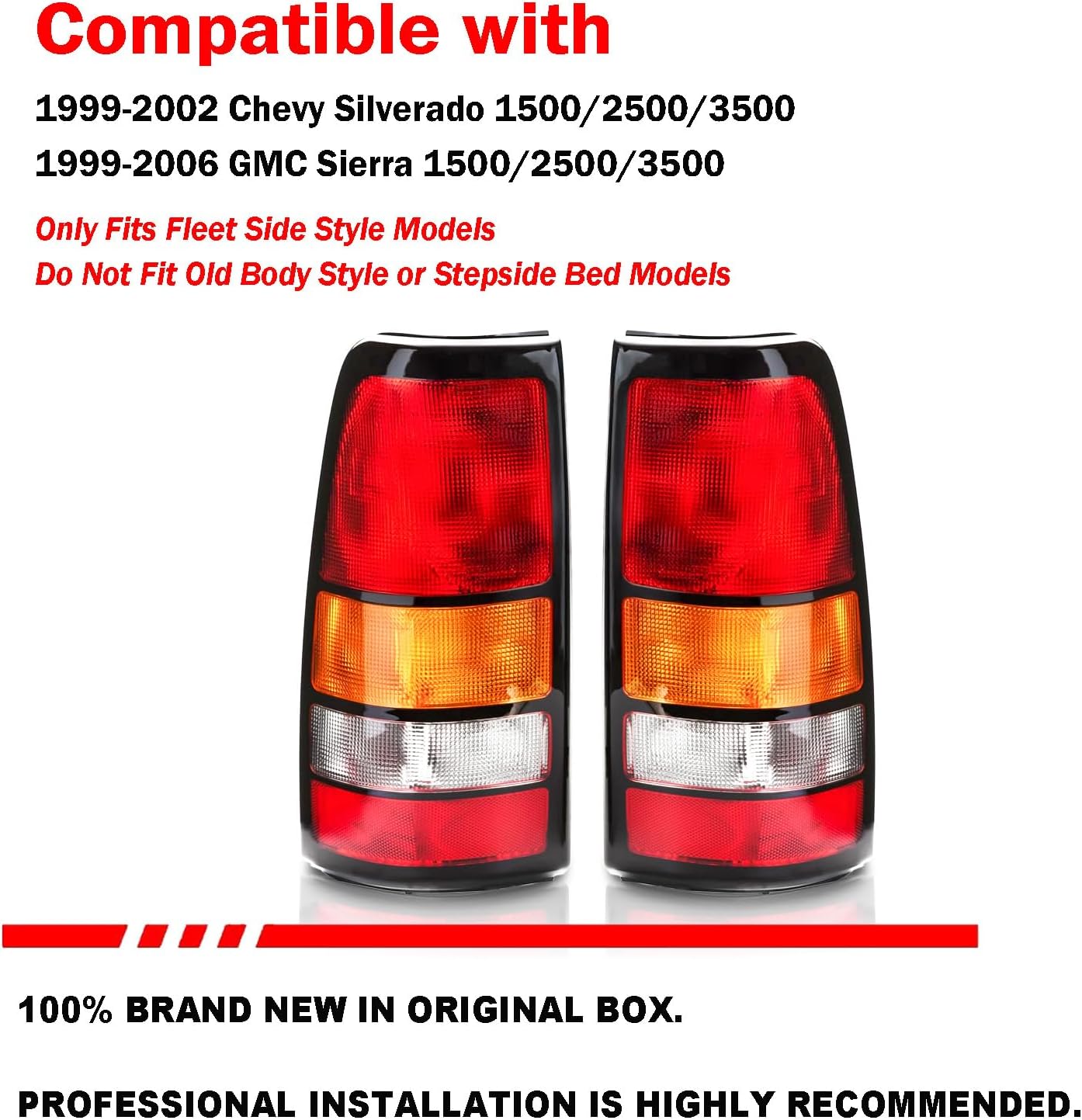 Black Border Tail Light Assembly For Chevy 1999 2000 2001 2002 Silverado 1500 2500 3500 ,1999-2006 GMC Sierra, Rear Brake Lamps Without Bulb