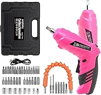 MQFORU Pink Cordless Electric Screwdriver Set: 3.7V Rechargeable 3Nm Torque, 47pcs Bits, LED Light, Flexible Shaft & 2-Position Handle for Women DIY