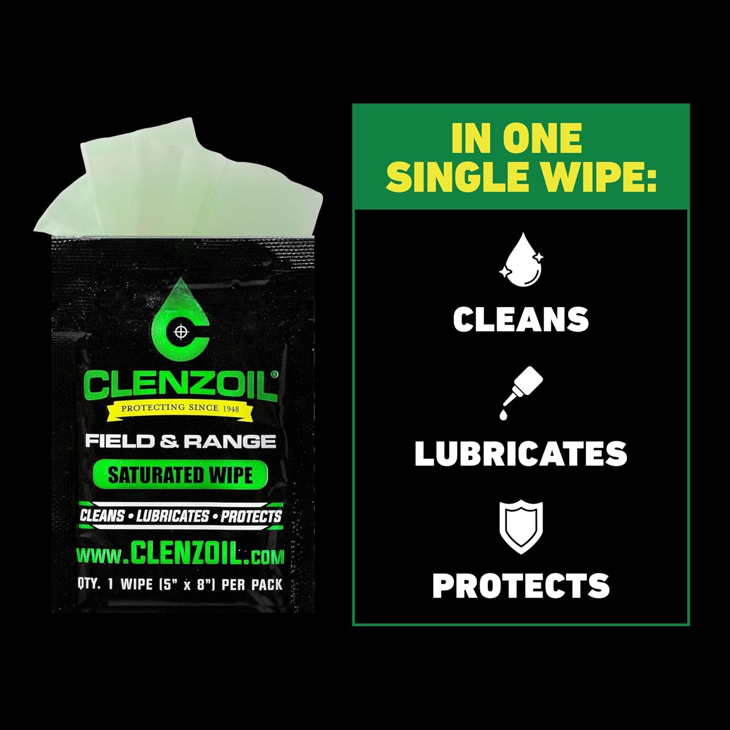 CLENZOIL Field & Range Single-Use Saturated Gun Oil Wipe Packets | Individual CLP Wipes | One-Step Gun Cleaning Oil & Lubricant Field Wipes for Hunting