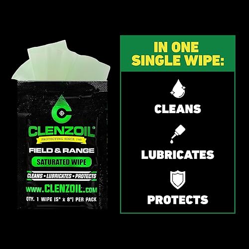 Vista 4 de CLENZOIL Field & Range Single-Use Saturated Gun Oil Wipe Packets Individual CLP Wipes One-Step Gun Cleaning Oil & Lubricant Field Wipes for