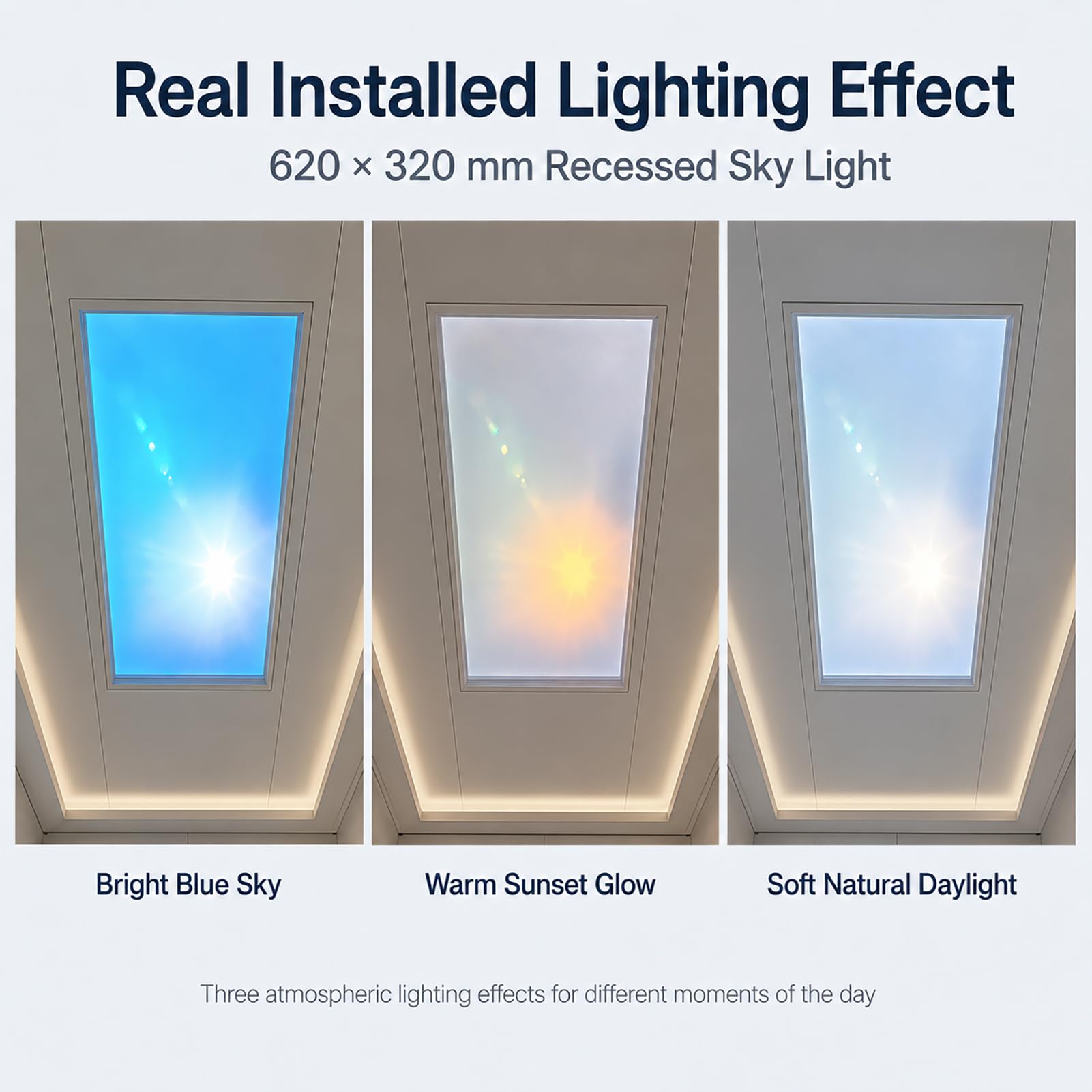 Smart Blue Sky Light Deckenleuchte Künstliches Oberlicht Einbauleuchte Ferngesteuerte Dimmbare LED Skylight Lampe 3000K-6500K Tageslichtsimulation Keller Wohnzimmer Flur,620 * 320 * 80