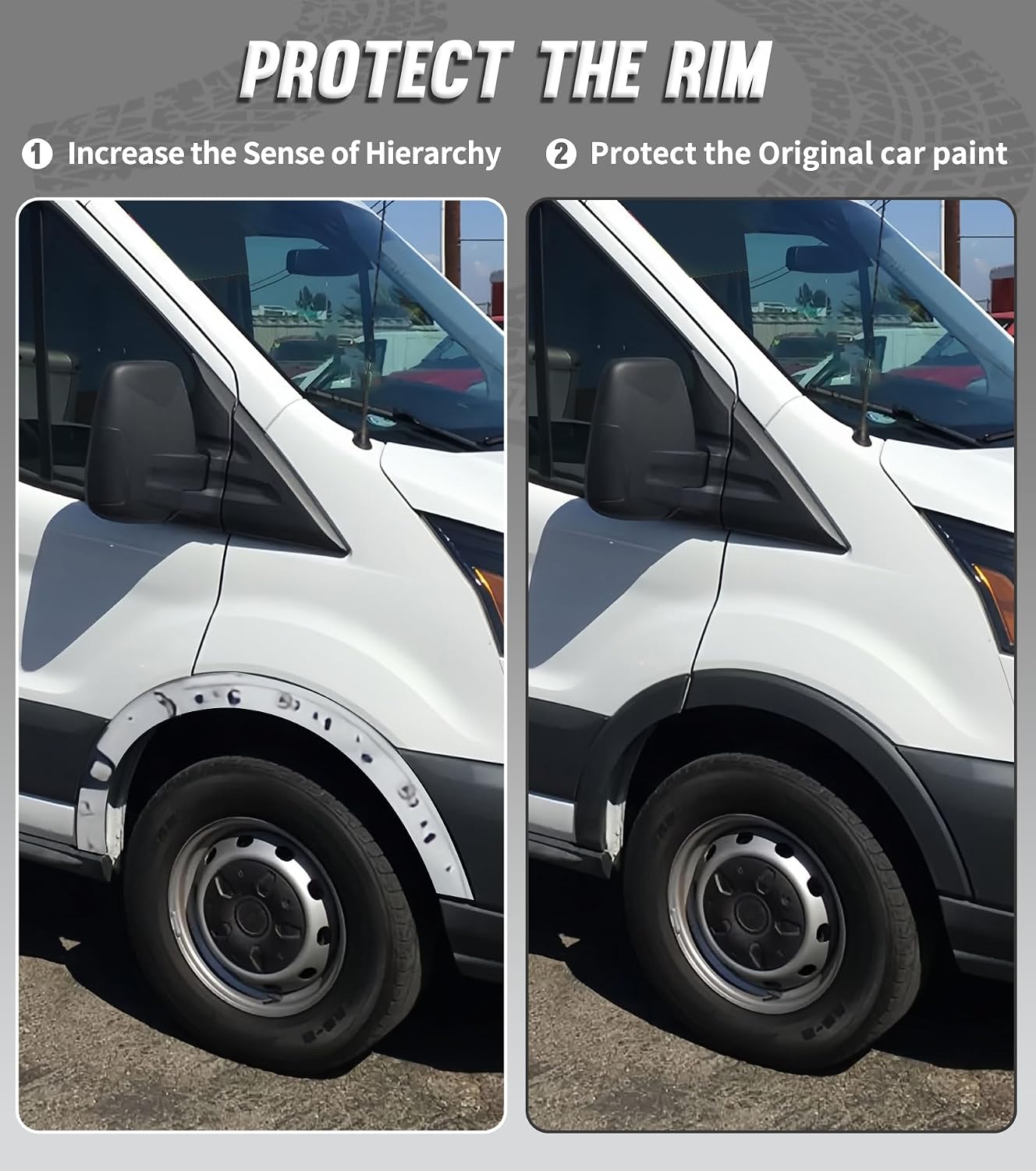 Front Right Door Fender Flare Molding Trim Wheel Arch Molding Compatible with 2015-2023 Ford Transit 150 250 350 350HD Rear Part