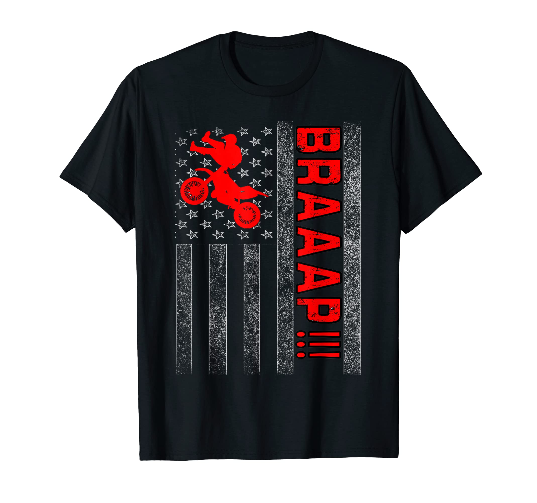 Funny Braaap Vintage USA Flag Dirt Bike MotocrossBraaap Vintage USA American Flag Dirt Bike T-Shirt