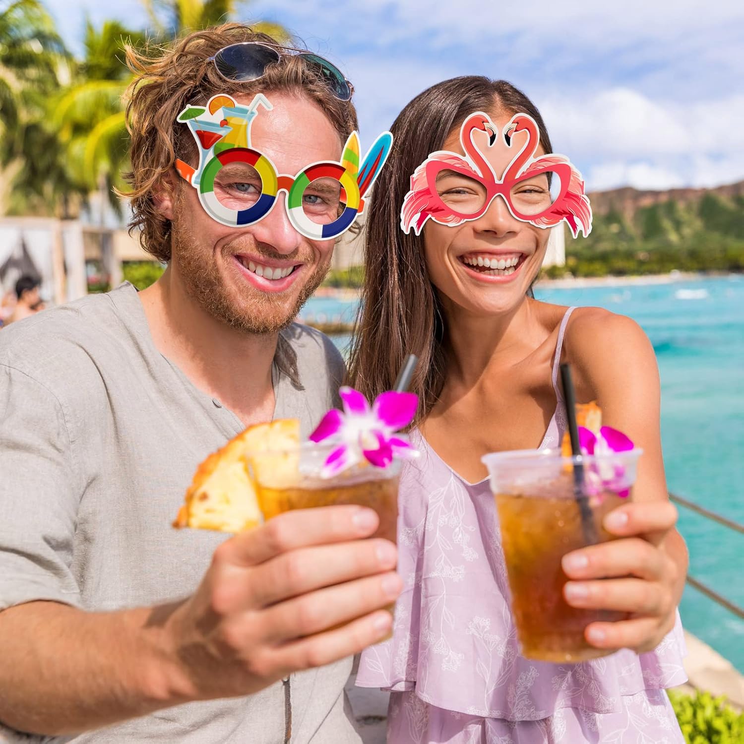 Vinsot 32 Pack Beach Pool Party Eyeglasses Decor Mardi Gras Luau Paper Glasses Bulk Hawaiian Sunglasses Frame Tropical Pool Props Photo Booth Props for Carnival Beach Party Favor Birthday Supply Decor - Image 5