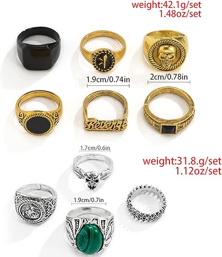 Miniatura 7 de Anillos punk vintage de oro y plata para hombres y mujeres, juego de anillos góticos geniales, anillos de nudillos apilables gruesos, anillos