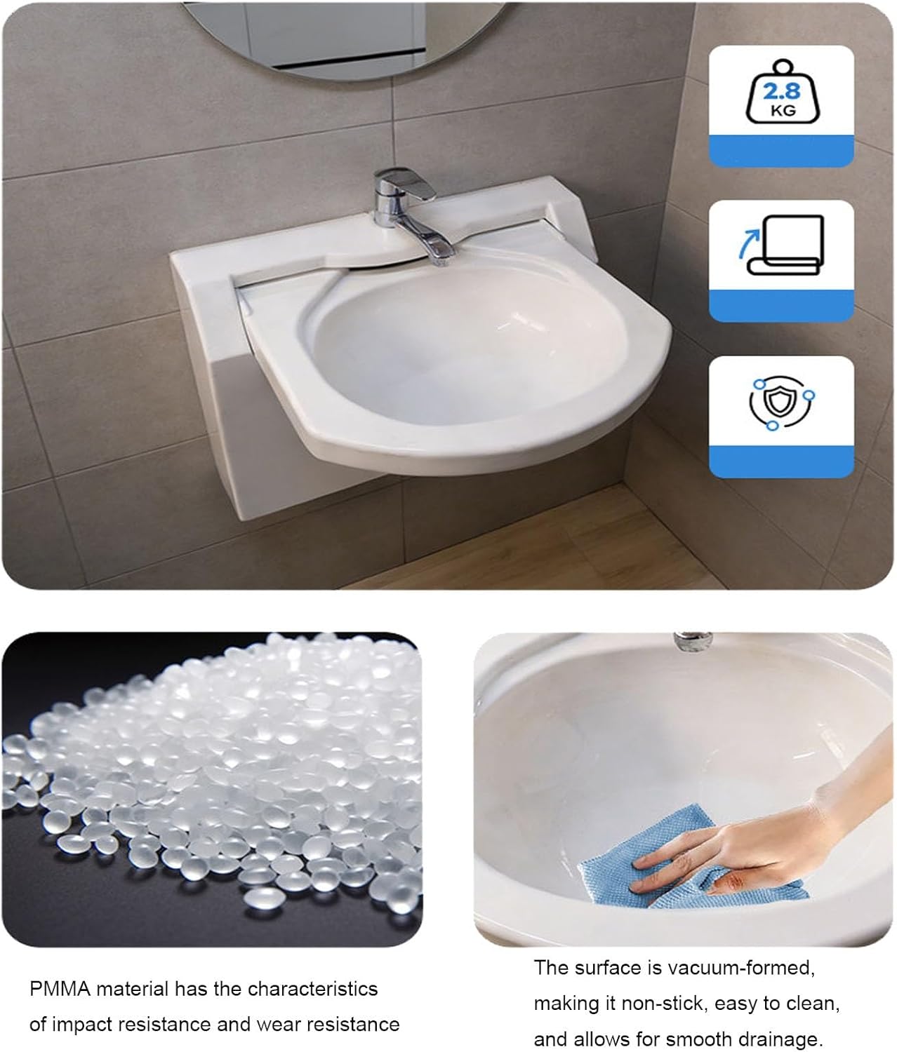 Wall Mounted RV Sink, Acrylic Camper Sink, Rotary Hot and Cold Faucet, Compact Hand Wash for RV, Truck, Boat 22x21x8in