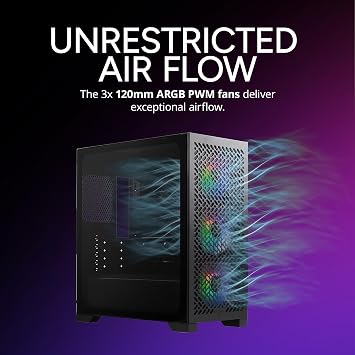 Cooler Master Elite 302 Micro-ATX High Air Flow Minimalist PC Case 365mm GPU Max, RTX 5080|RX 7090 XT,280mm AIO Max,Type C, Tempered Glass Triple 120mm aRGB PWM Fan, Intake Grille