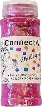 iConnectWith Glitter Cotton Candy Hot Pink, Chubby Iridescent Glitter; Multi-use for Crafts, Decorations, Nail Art, Makeup, Tumblers, Resin Art, and DIY Projects