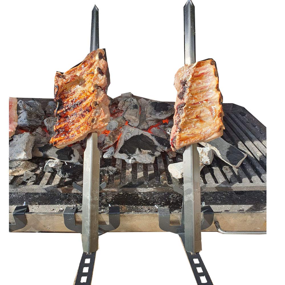 Soporte para adaptar a Barbacoa Espeto Acero Inoxidable 50cm para Asar Pescados (espetos sardinas, lubina, Dorada) y Carnes espetadas