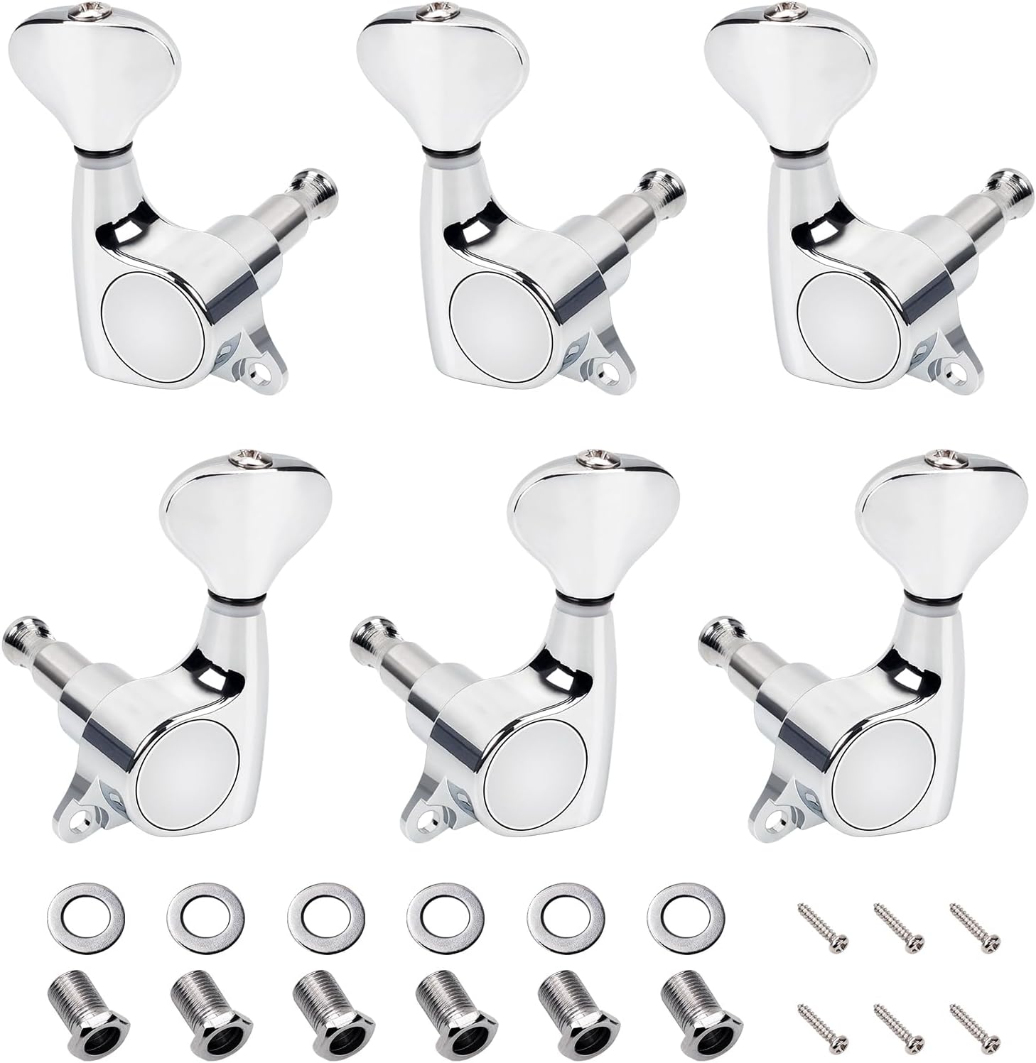 Banworks 3L3R Guitar Tuning Pegs Keys 16:1 Ratio Guitar String Tuning Keys Machines with 45 Degree Fixing Tag for Les Paul LP SG Electric or Acoustic Guitar Pack of 6 JT/JXQ-08 Chrome Fishtail Button