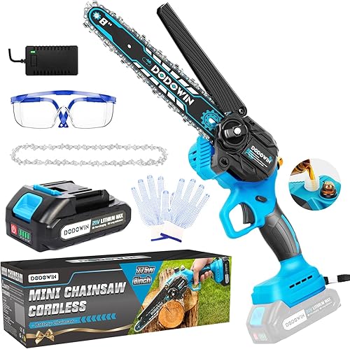 Miniatura 10 de dodowin Mini motosierra de 6 pulgadas, regalos del día del padre para hombres, esposo, papá, motosierra eléctrica inalámbrica recargable, motosierra