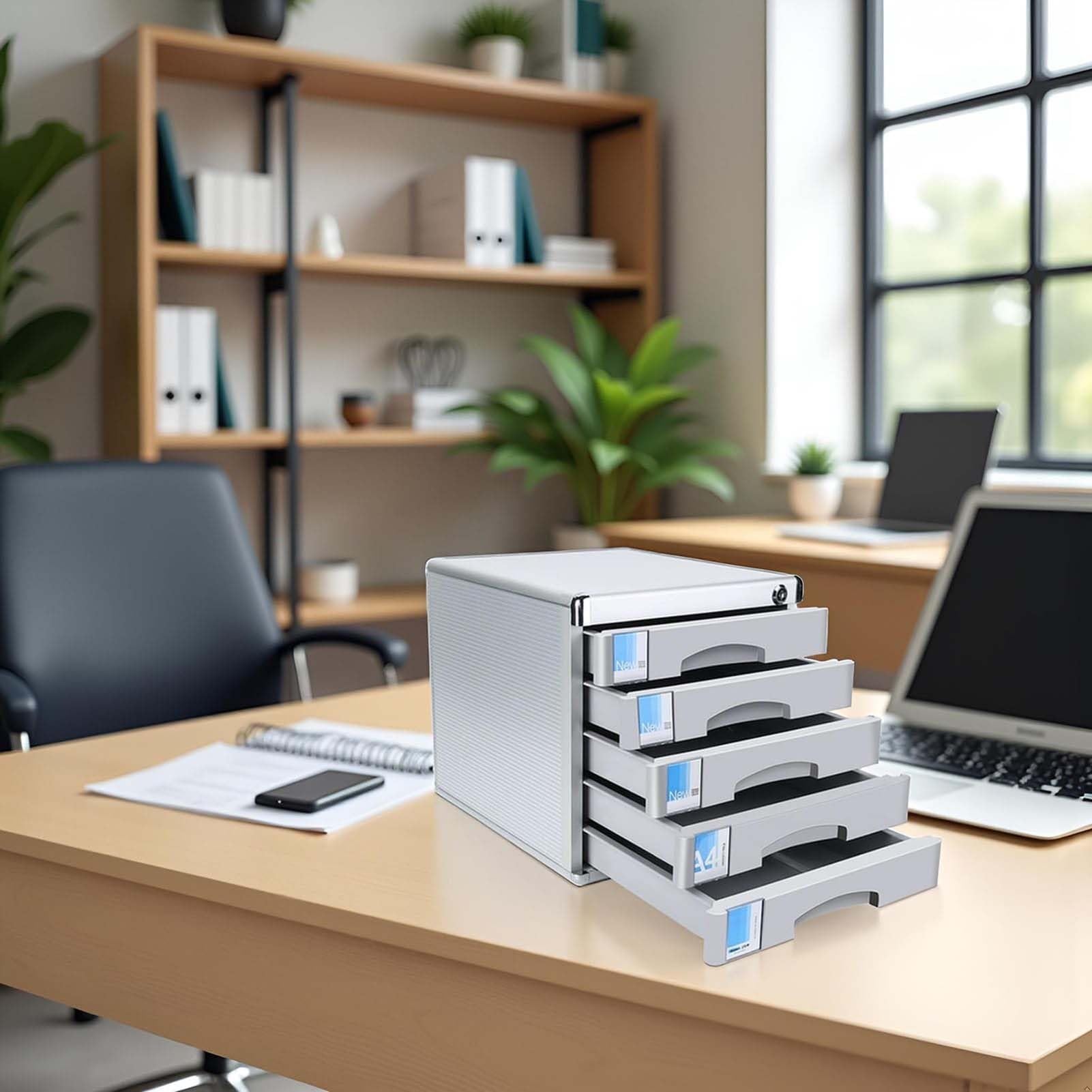 Armadietto portadocumenti con serratura, formato A4, con cassetto e serratura, portatile, per ufficio, casa e scrivania, ideale per bollette e documenti fiscali
