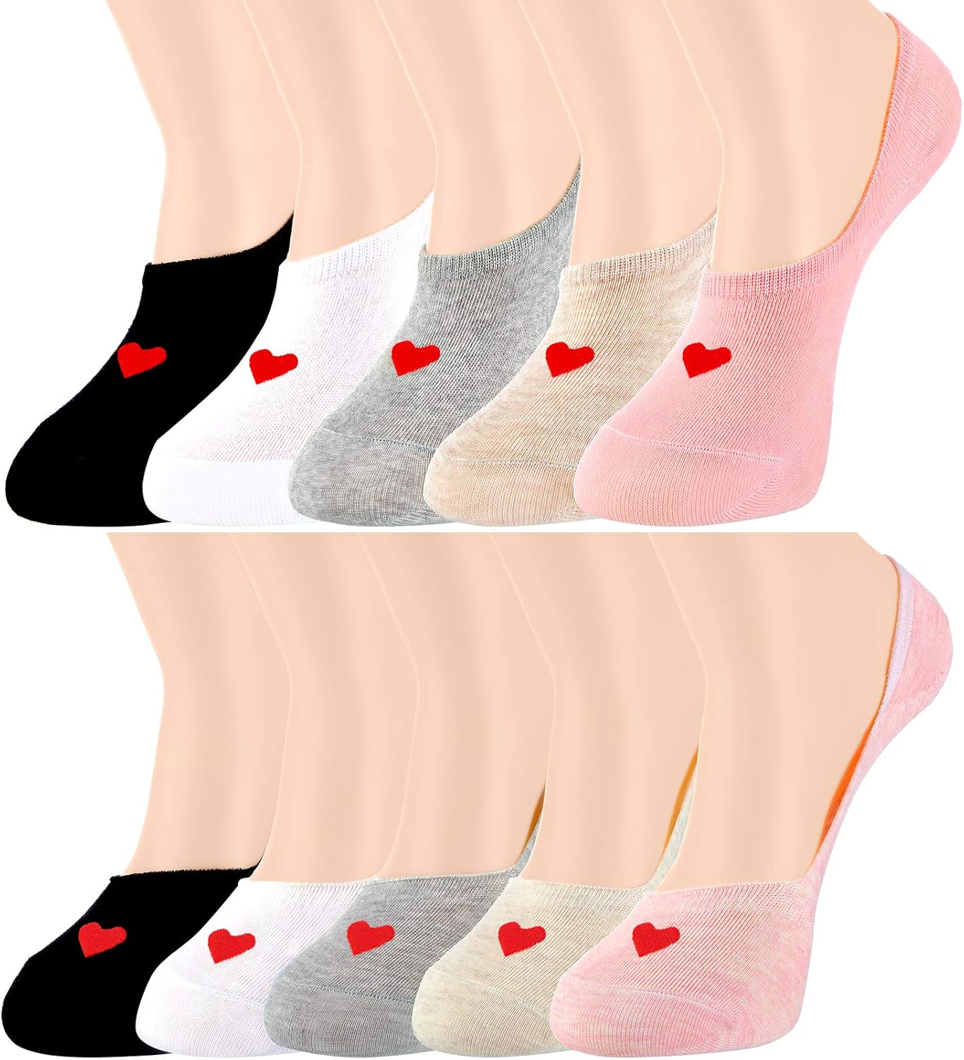 Geyoga 10 Pairs No Show Socks for Kids Girl Cotton Socks Anti Slip Low Cut Socks Thin Solid Color for 6-12 Years