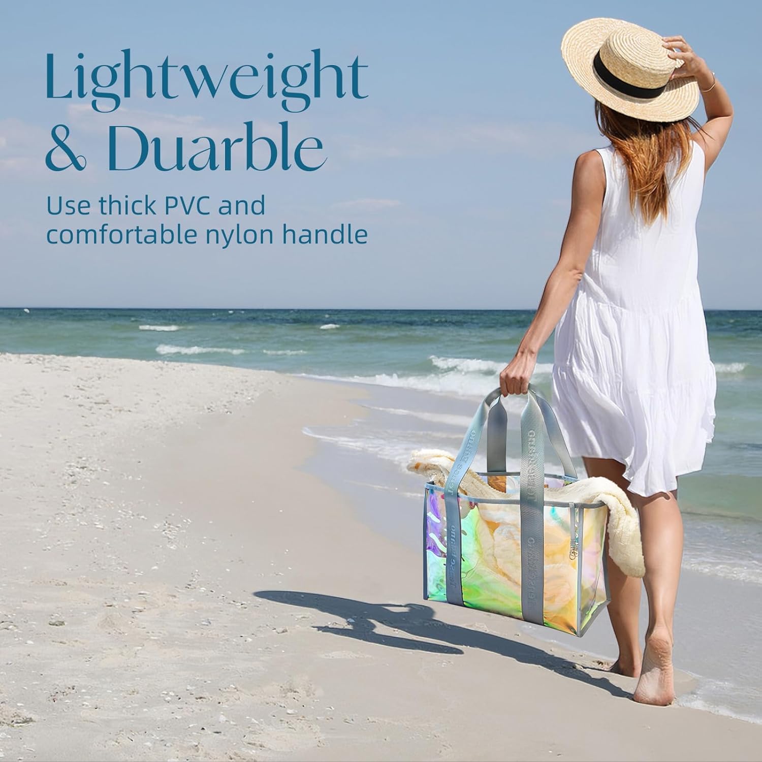Iridescent Beach Tote for Women, Waterproof Beach Tote Bag, Washable Handle and Shoulder Bag - Image 2