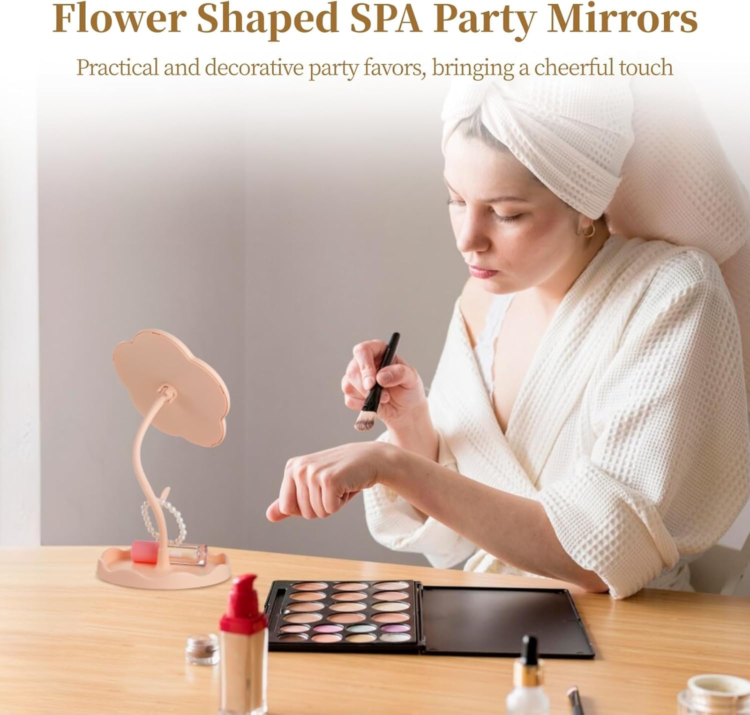 draval Flower Makeup Mirror with Stand | Tabletop Cosmetic Mirror with Tray | Adjustable for Desk, Dresser, or Vanity 3
