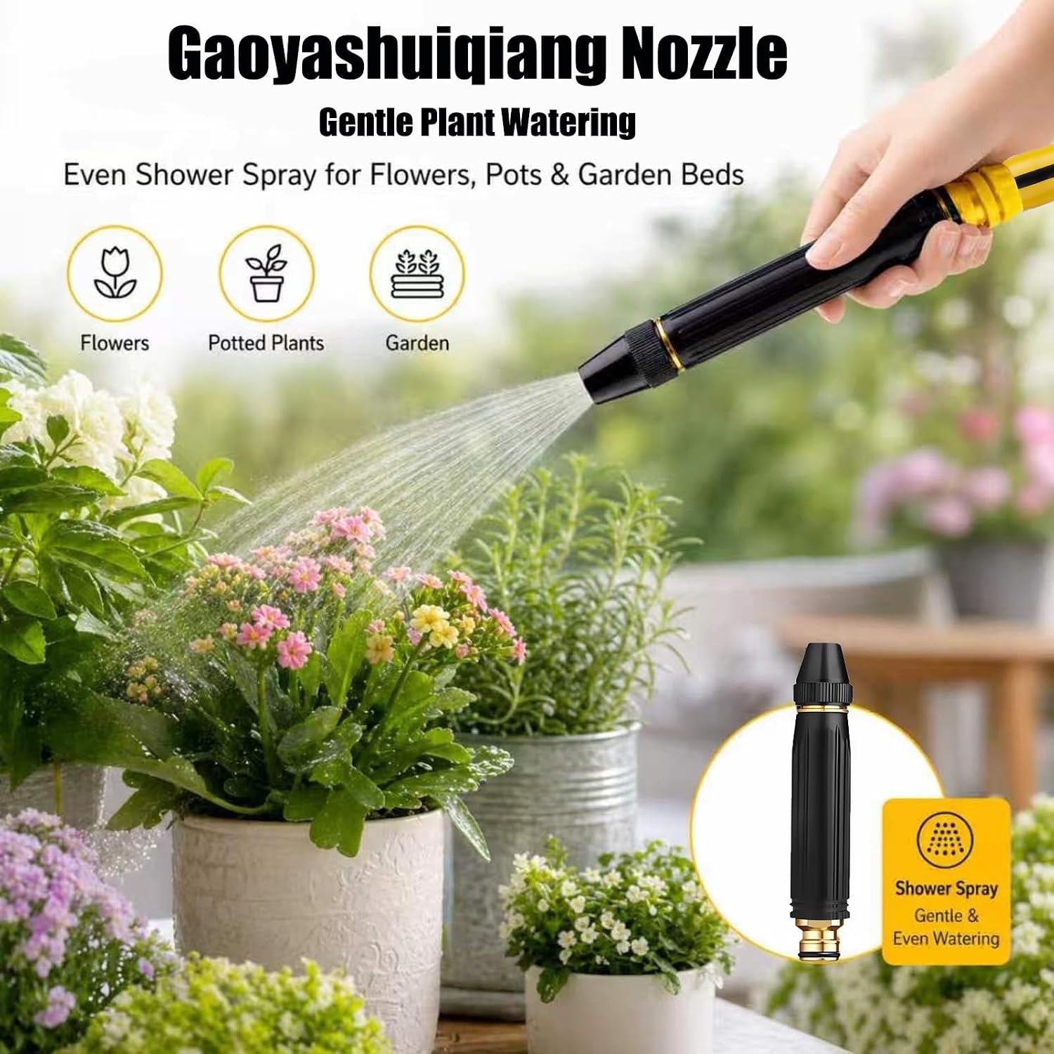 2PCS Home High Pressure Car Wash Water Gun, High Pressure Hose Nozzle with Adjustable Three Spray Modes for Car Washing, Watering Plants & Vegetables, Garden, Compatible with 1/2" Inner Diameter Hoses