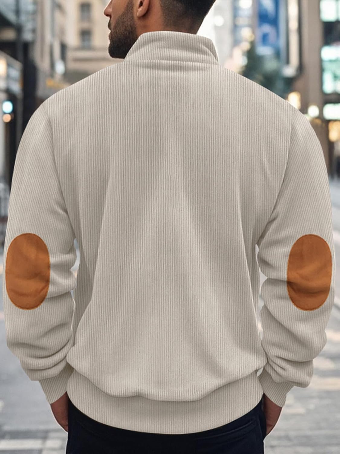 TAFLE Men's Quarter Zipper Pullover Corduroy Mock Neck Sweatshirt Spring Autumn Casual Knit Long Sleeve Polo Shirt - Image 4