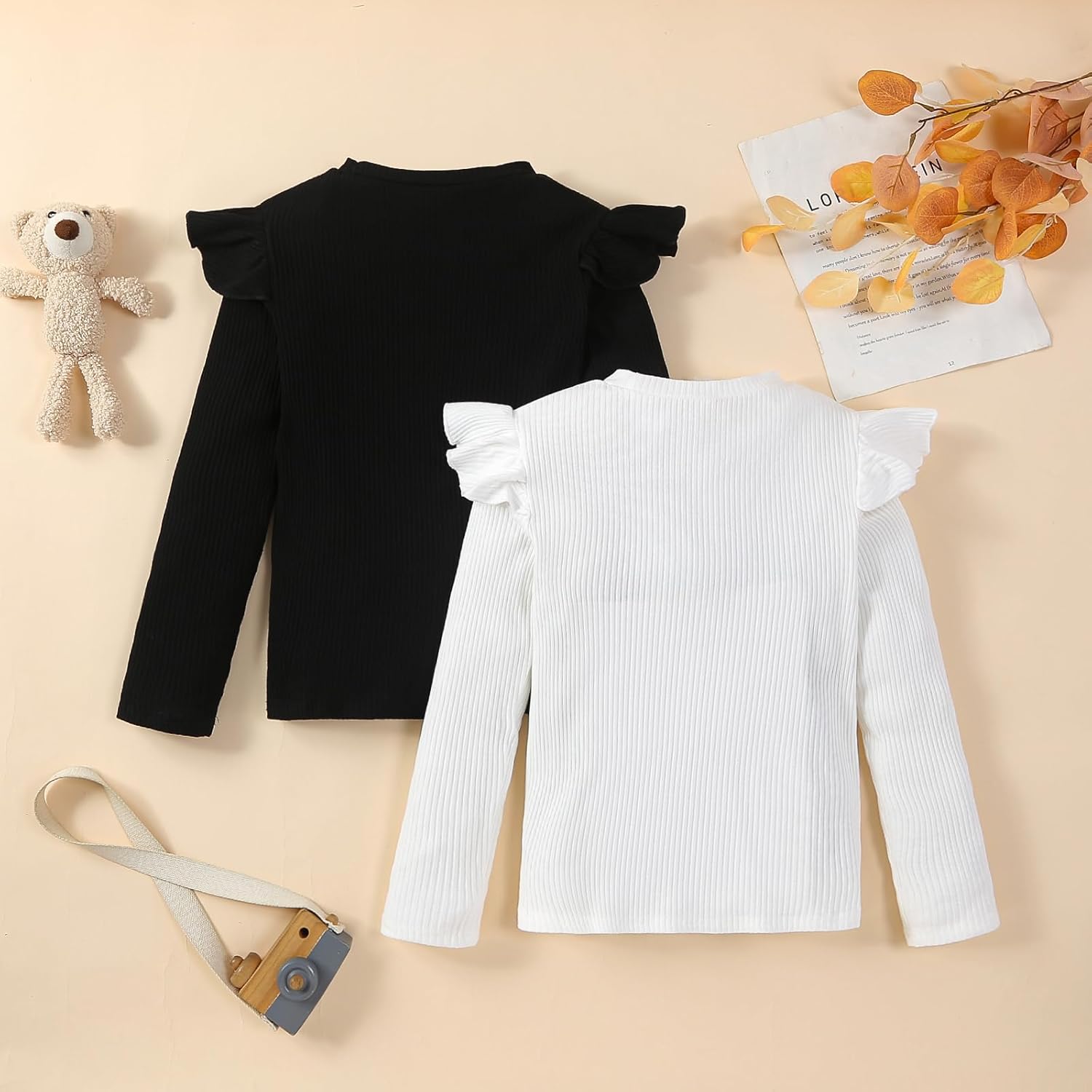 Toddler Girl Shirts Ruffled Long Sleeve Baby Tee Tops, Ribbed Toddler Girl Blouse, Fall Baby Girl Clothes 2-Pack 12M-7Y - Image 7