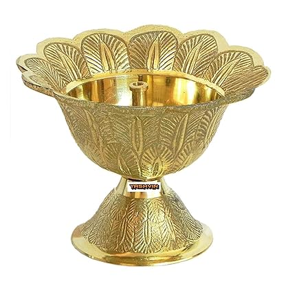 BALAJI E RETAIL Antique Golden Brass Kamal Deepalu Handmade Indian Engraved Design /Pital Jyot Diva/Pooja Deepak Unique Design, Home Decorative Oil Lamp for Puja, Diwali
