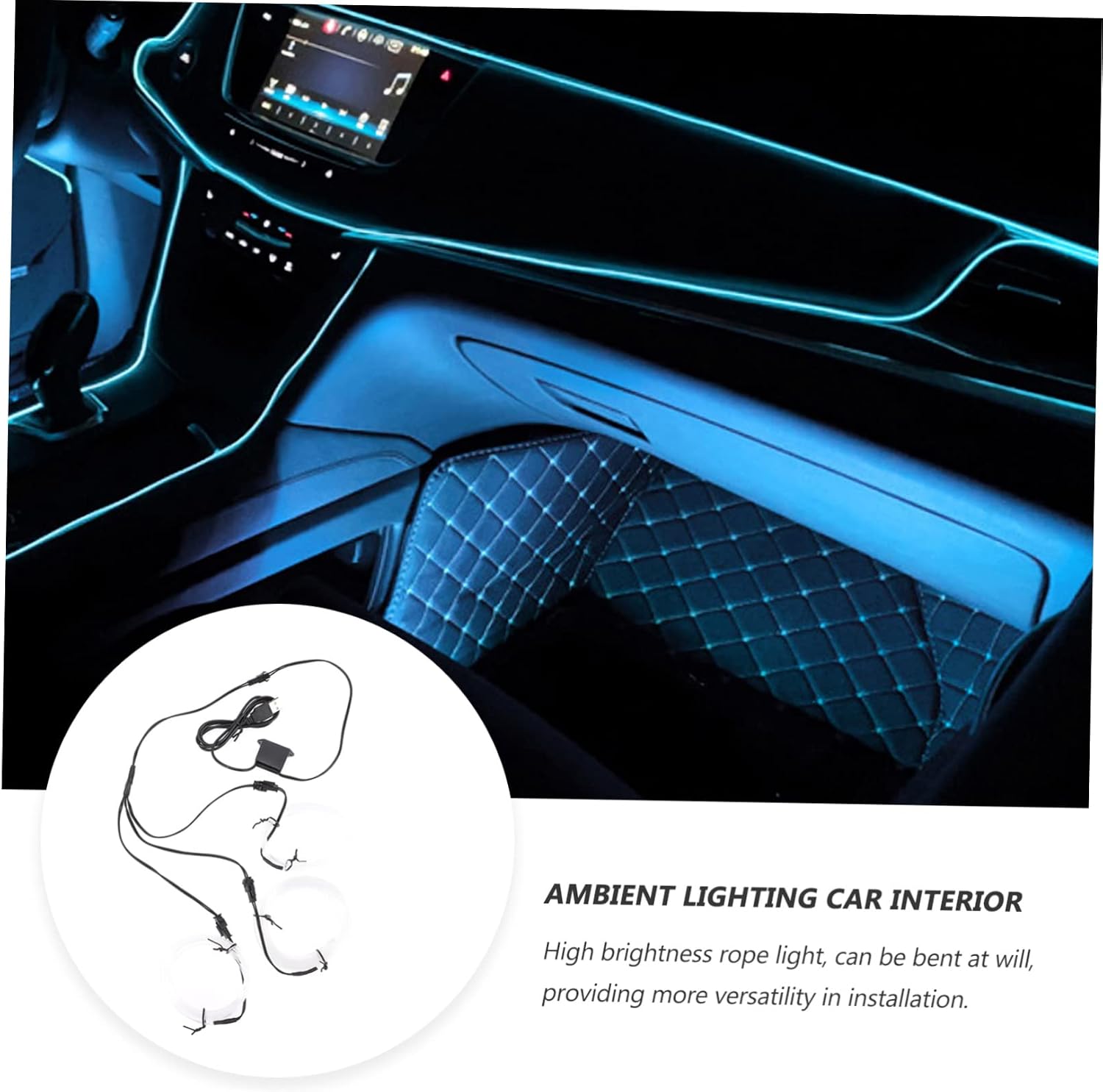 3pcs Car Ambient Lighting Led Strip Interior Car Lights Decor Flexible Rope Light for Interior