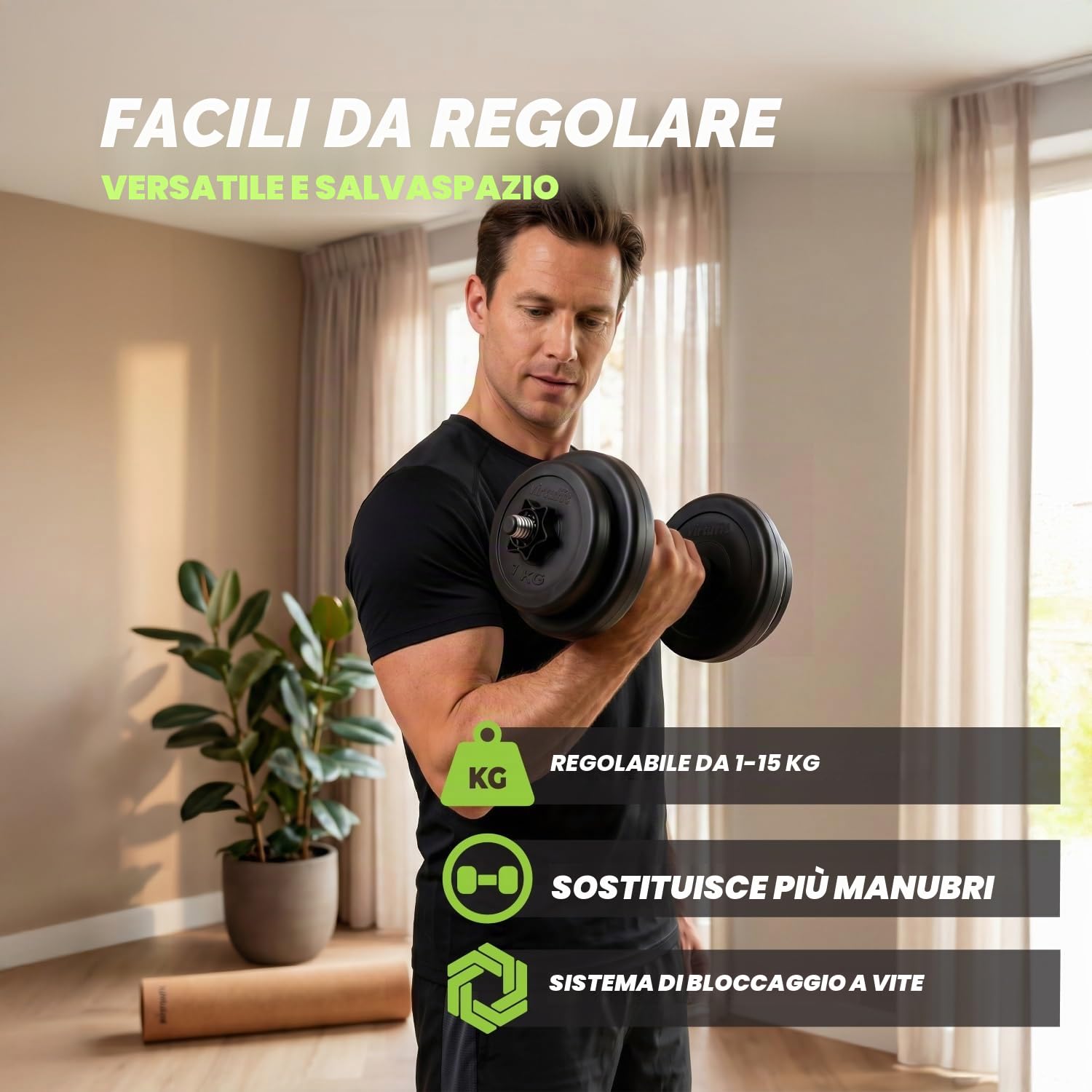 Virtufit Manubri regolabili in vinile – Pesi fitness – 15 kg