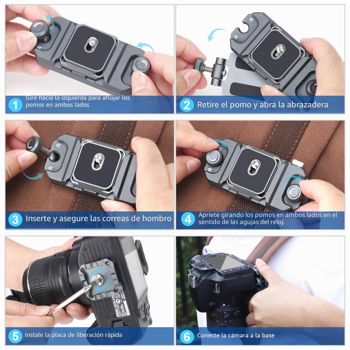 Koolehaoda QB-1 Clip para Cámara Soporte en la Correa para el Hombro O cinturón para Cámara de Acción, Máquinas de Tarjetas, Cámara DSLR y Binoculares