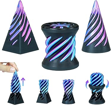 3PCS Impossible Cone,3D Printed Spiral Cone Fidget Toys,Impossible Pyramid Passthrough Sculpture,Stress Relieving Toys for Adults and Kids,Stocking Filler White Elephant Gifts Purple+Black