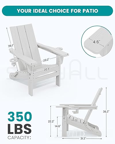 Miniatura 3 de SERWALL Juego de 2 sillas Adirondack plegables modernas, resistentes a la intemperie, HDPE para exteriores, con soportes para tazas, sillas para