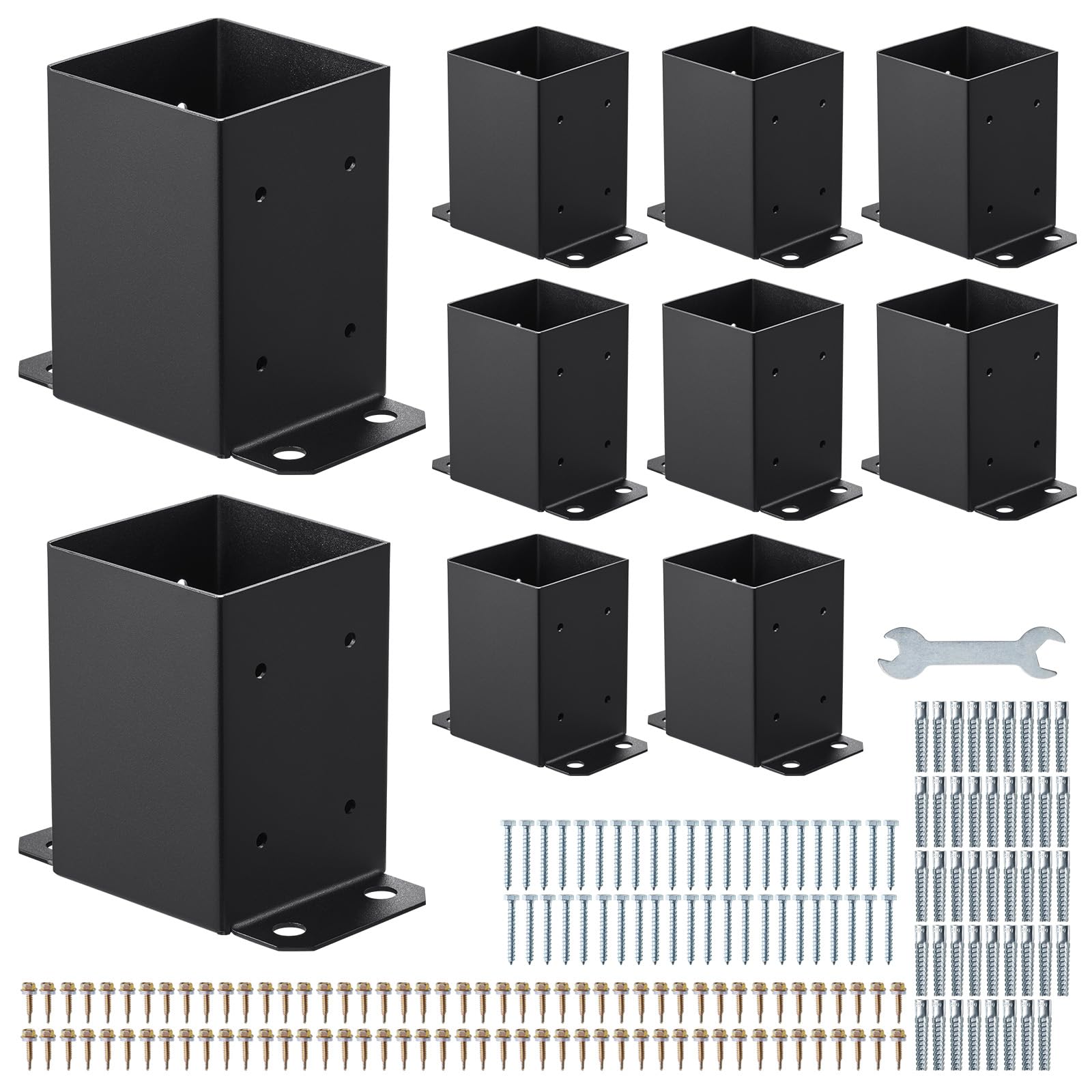 VEVOR Base per Pali, 10 Pezzi, Dimensioni Interne 91,44x91,44 mm, Staffe per Pali in Acciaio al Carbonio, Staffe in Legno per Supporto per Ringhiere di Pontili, Piastra di Base per Ponti, Nero