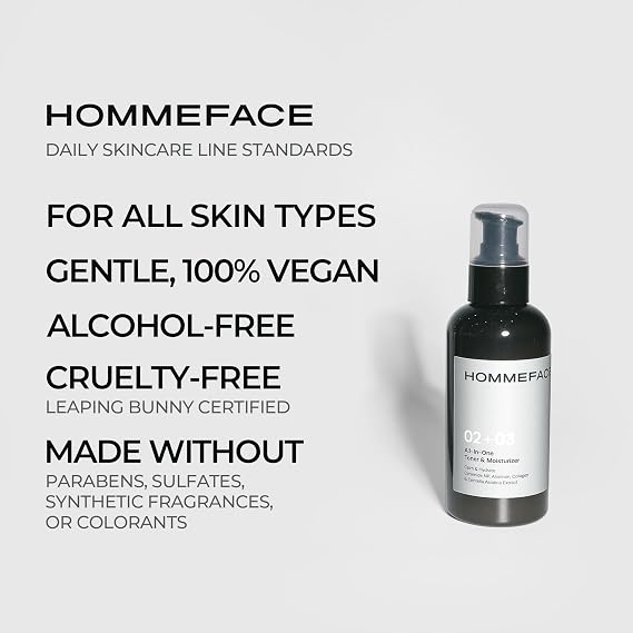 HOMMEFACE Mens All-in-One Face Toner & Moisturizer, 5.07 fl oz - Lightweight, Alcohol-Free, After Shaving - Korean Skincare Technology with Collagen, Ceramide & Witch Hazel