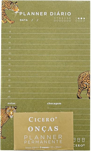 Cicero Planner Permanente Bloco Onças Diário12x20 Verde,Colorido,9498