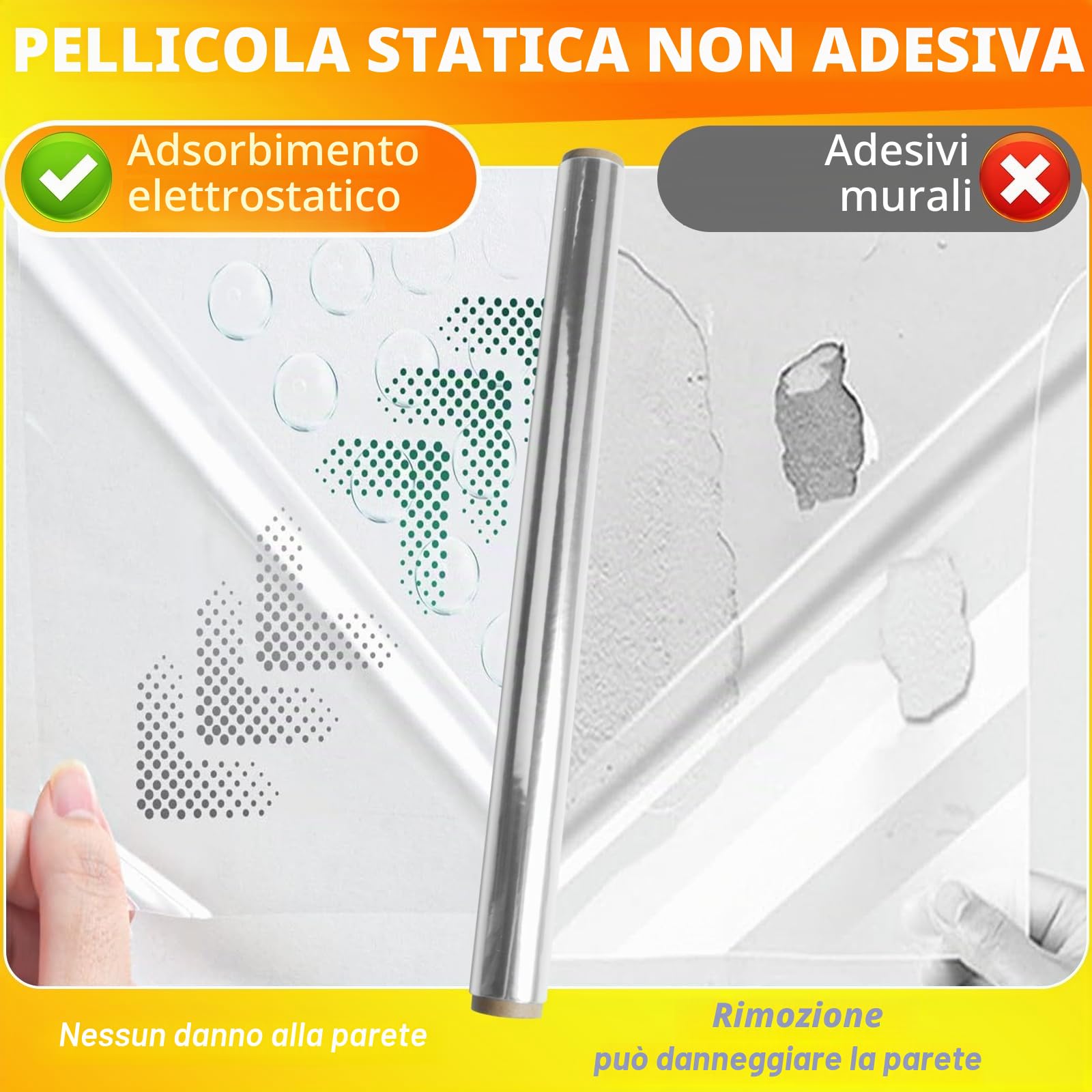 Pellicola Protettiva Elettrostatica, 40X300cm Trasparente Pellicola Protettiva Sstatico, Pellicola Autoadesiva per Cucina Paraschizzi