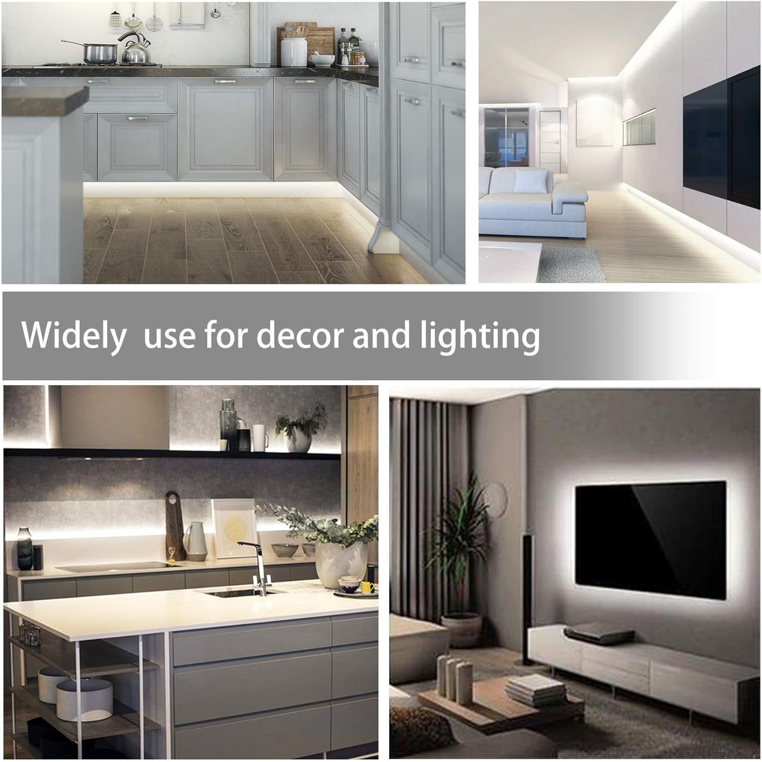 MYPLUS 32.8 FT White Strip Lights, Dimmable LED Tape Light 6500K Bright Daylight White, Flexible Under Cabinet Lights with 600 LEDs and UL Listed Safety Power Supply for Room,Kitchen and décor