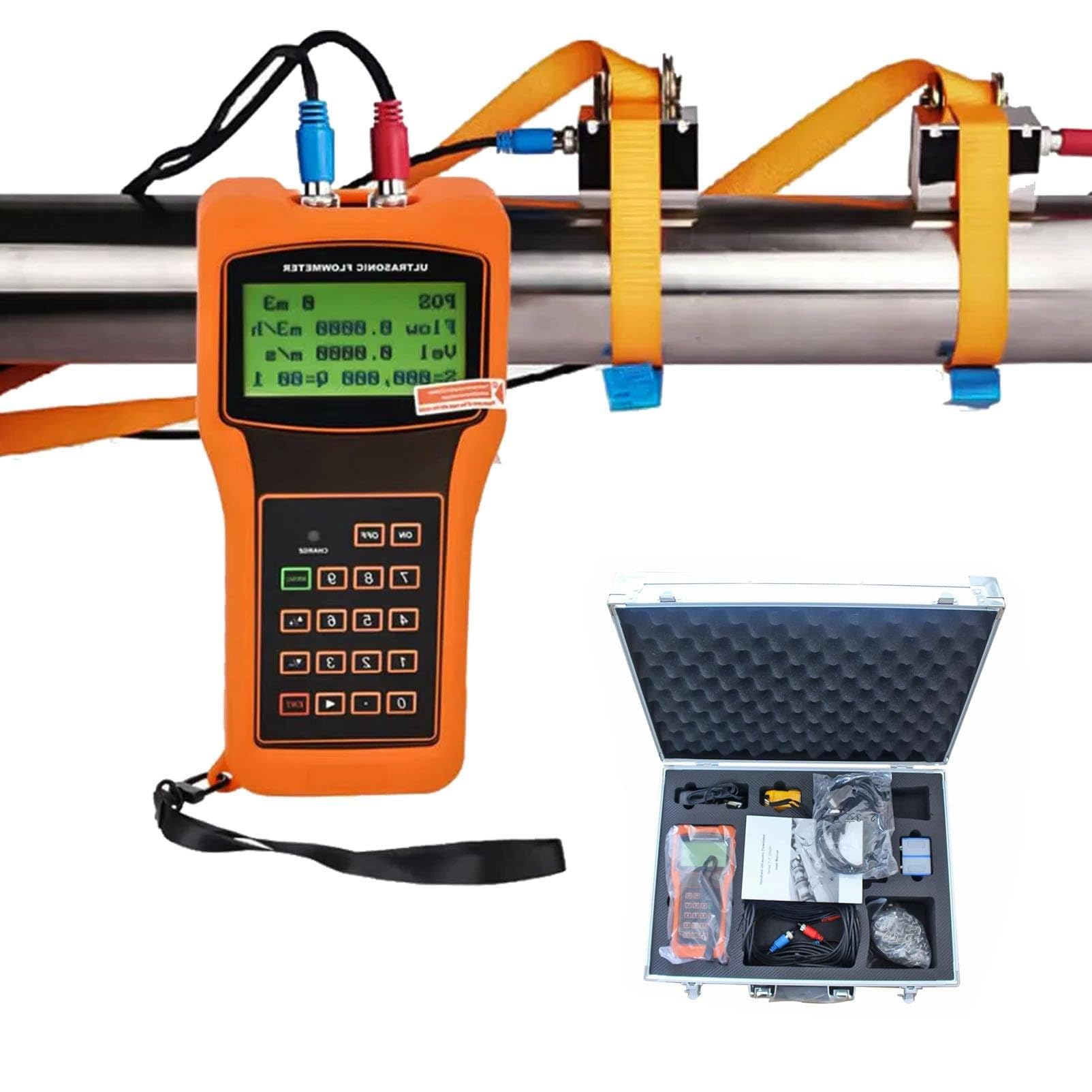 Caudalímetro ultrasónico, Caudalímetro de líquido ultrasónico digital TUF-2000H, Medidor de flujo portátil Rango DN50-DN700 mm, para tubería de cobre/PVC Agua de mar Alcohol