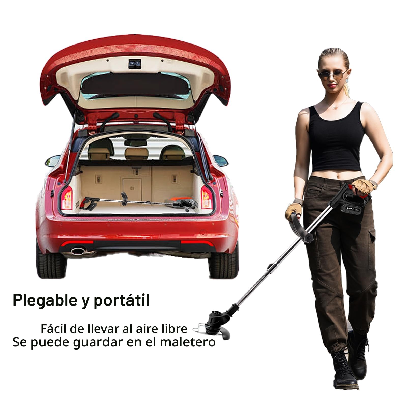 Desbrozadora Bateria 21V (650W), Cortabordes Electrico 3 en 1 con 2 Baterías 2000mAh, Desbrozadora Electrica Multifunción para Jardín, 16 Cuchillas y Cabezal 90°, Desbrozadoras para Maleza