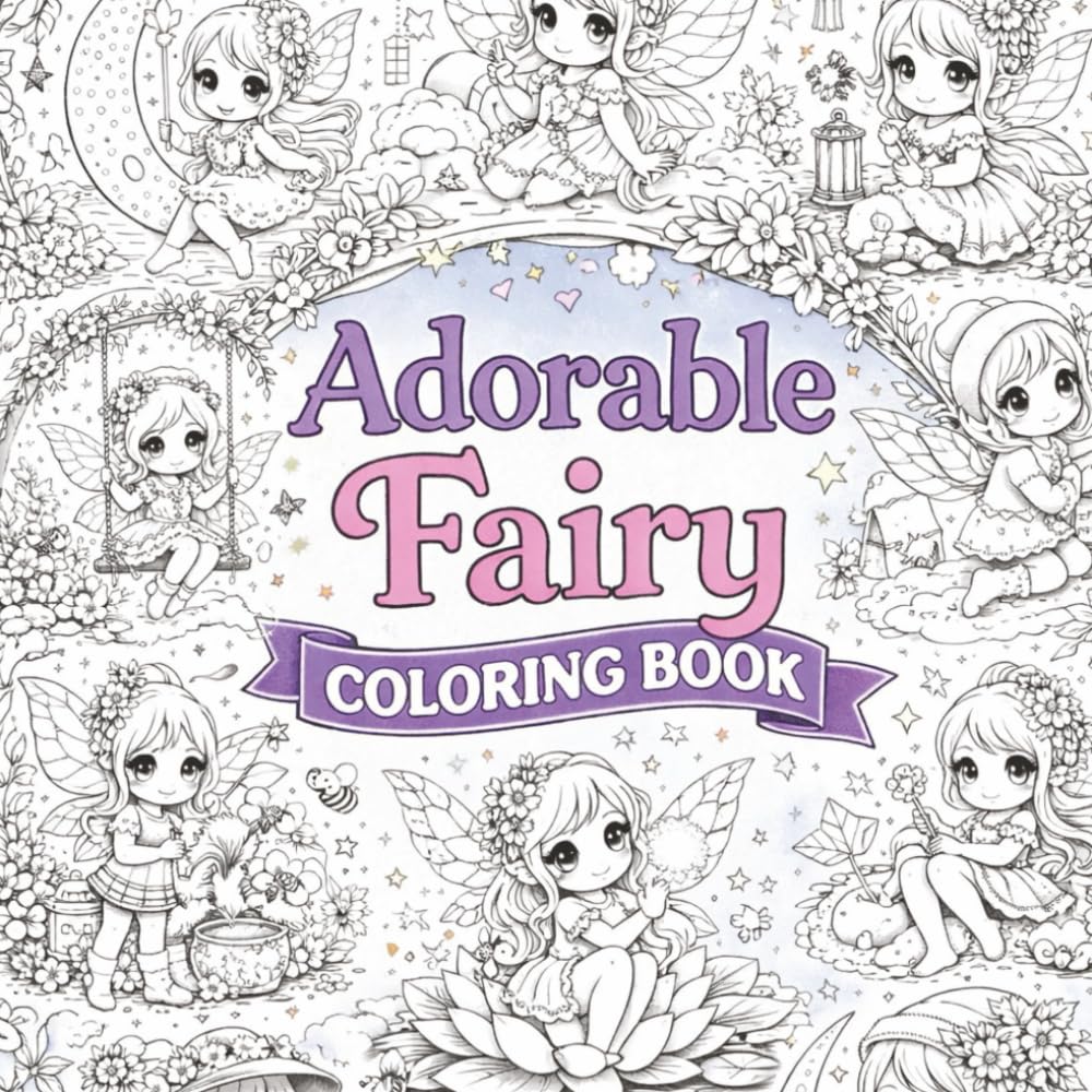 Adorable Fairy Coloring Book for Kids & Adults Cute Chibi Fairies in Magical Gardens, Moonlit Nights & Enchanted Forests: 26 Whimsical Fantasy ... Relief (Magical Fairy Coloring Adventures)