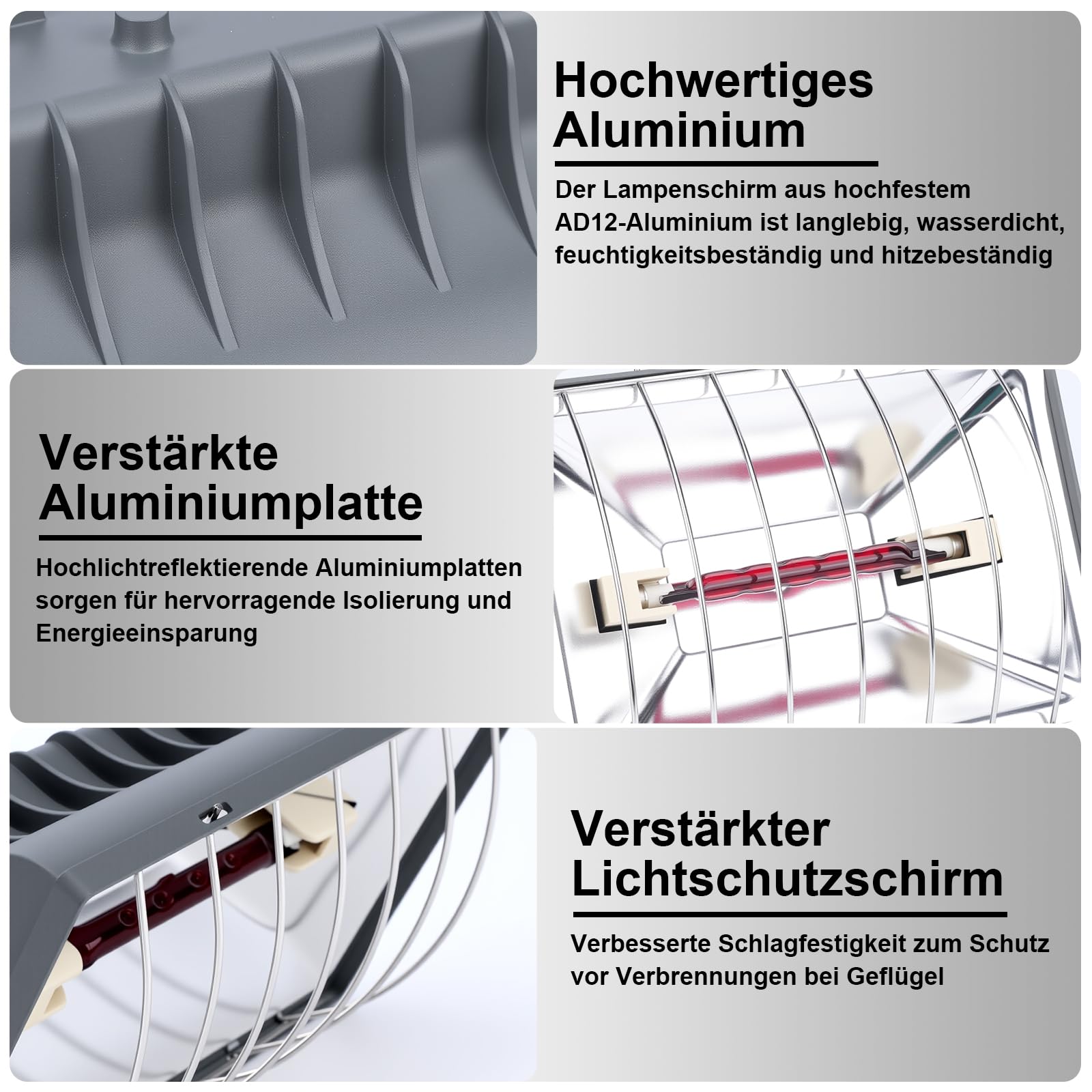 Wärmelampe für Hühnerstall, Küken & Tiere – Infrarot-Heizlampe mit Thermostat, Wasserdichtem Aluminiumgehäuse, Verstellbarer Kette (1m ) für Geflügel, Reptilien & Terrarien