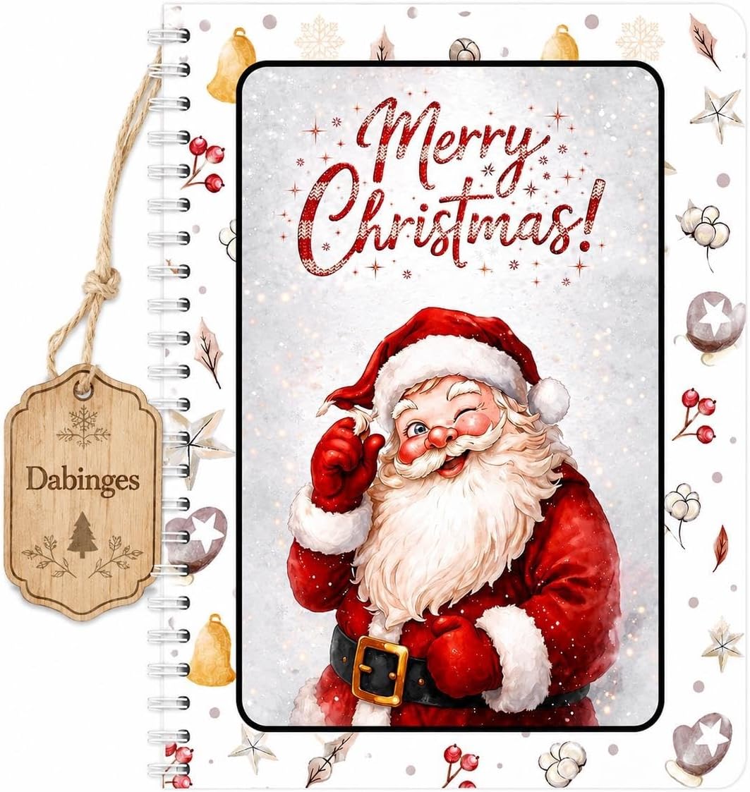 Christmas Gift Card Book, DIY Spiral Bound Holiday Cash Keeper, 10-Page 5.5 x 8.3 Inch Santa Claus Cover, Festive Coupon Booklet Organizer for Adults and Kids, Seasonal Keepsake