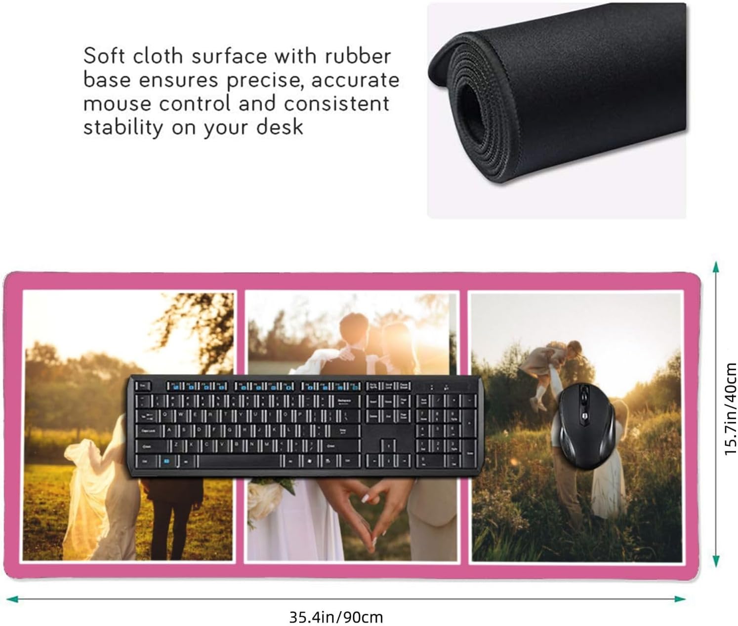 Custom Large Mouse Pad with Photo Personalized Mouse Pads with Picture Text Customized Non-Slip Mousepad for Gaming Offices Home Computer Desk 16x35.5in
