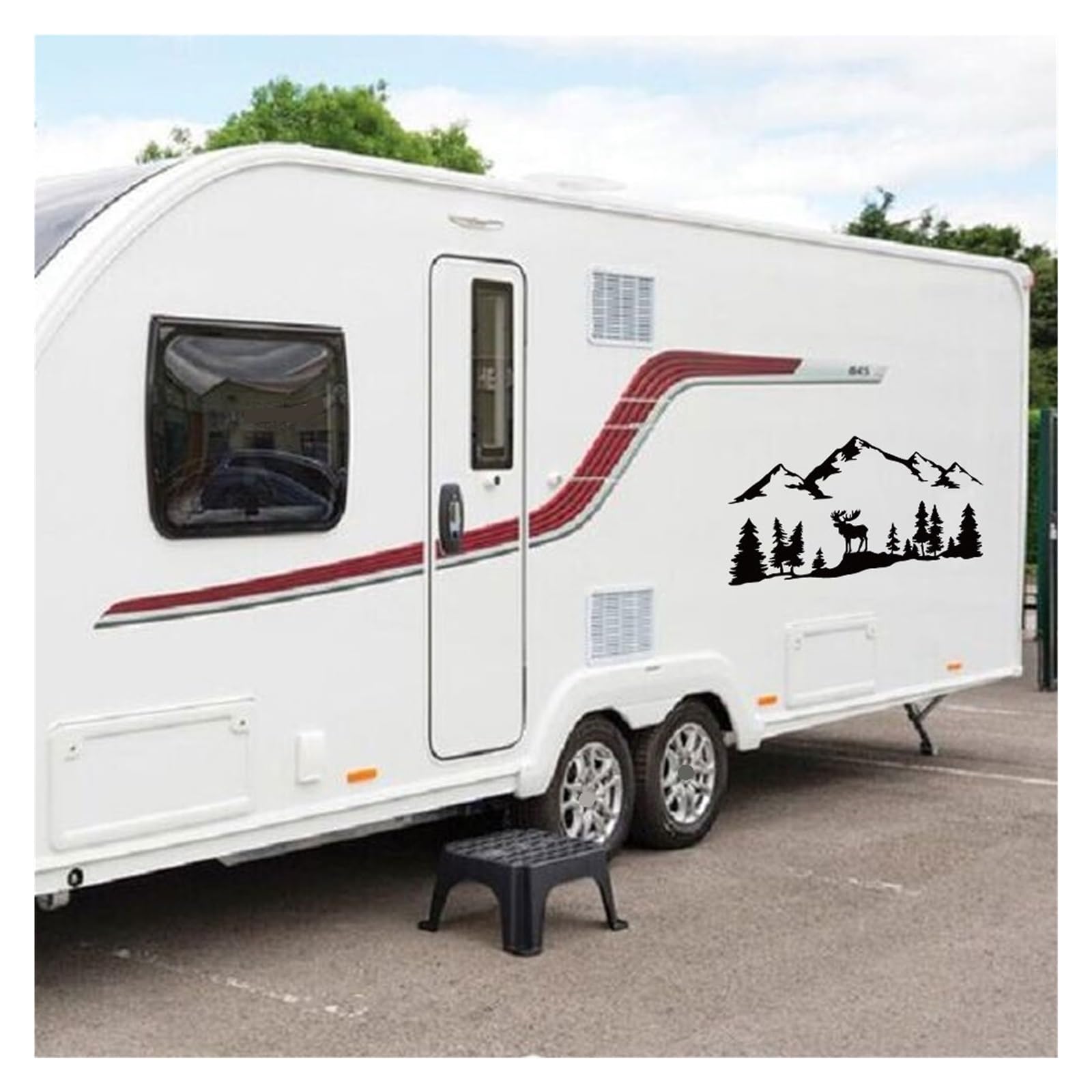 Adesivi for auto, for camper, furgone for cavalli, roulotte, camper, furgone for esterni, grafica, alci, alberi, foresta, silhouette, decorazione, decalcomania(Gray,158x80cm)