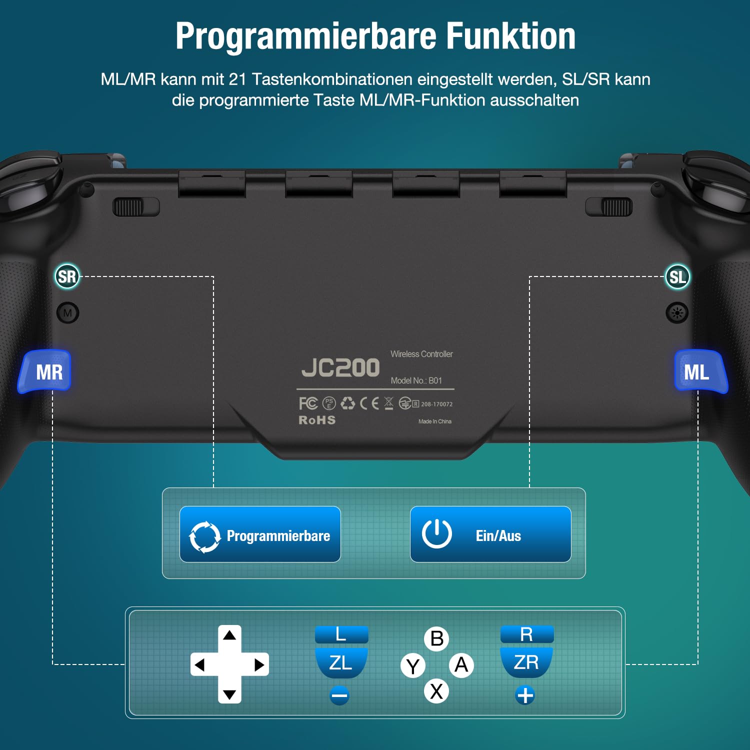 Elegamefy One-Piece Joypad Controller di ricambio per Nintendo Switch Controller/OLED, Switch Pro Controller con luce RGB fredda, programmabile/doppia vibrazione, turbo/wakeup