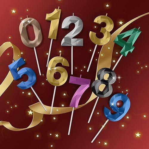 Miniatura 7 de Velas de cumpleaños con número (4 velas doradas) con forma de diamante 3D, velas de pastel de feliz cumpleaños para fiesta de cumpleaños, boda,