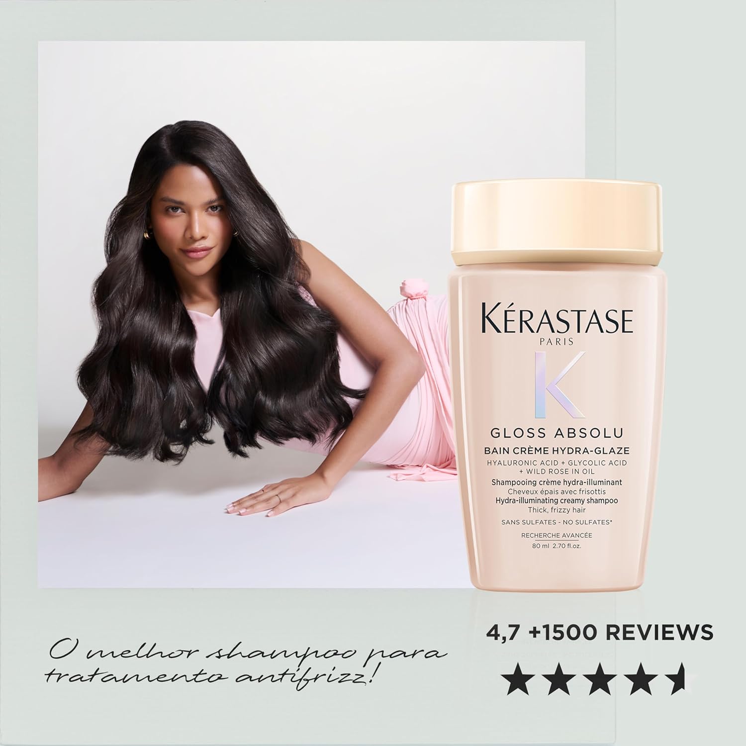 KÉRASTASE Gloss Absolu Bain Crème Hydra-Illuminating Creamy Shampoo, Sulfate-Free Anti-Frizz Formula for Thick Frizzy Hair, for Shine and Smoothness with Hyaluronic Acid