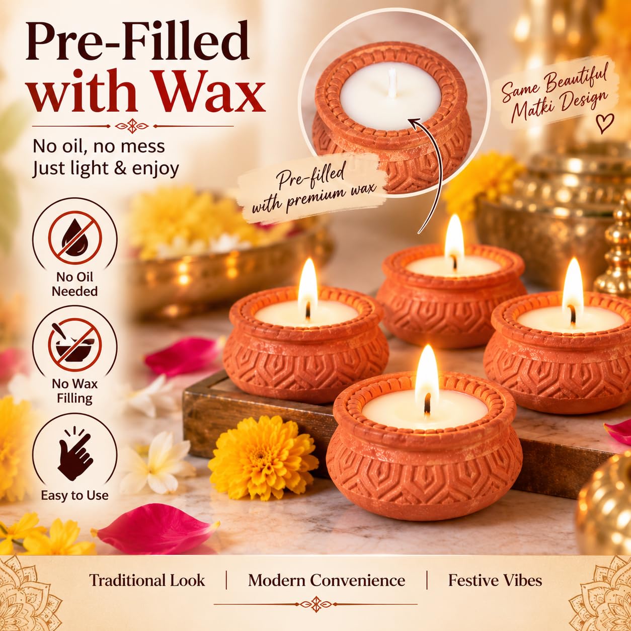 DIVAYANSHI Terracotta Tea Lights - Diwali Candles Pack of 12 -2 DIVAYANSHI Terracotta Tea Lights - Diwali Candles Pack of 12 -2
