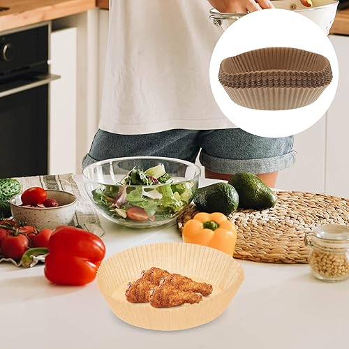 Miniatura 5 de LIFKOME 100 piezas de papel desechable para freidora de aire de 6.29 pulgadas, hojas de pergamino redondas a prueba de grasa y agua, antiadherentes,
