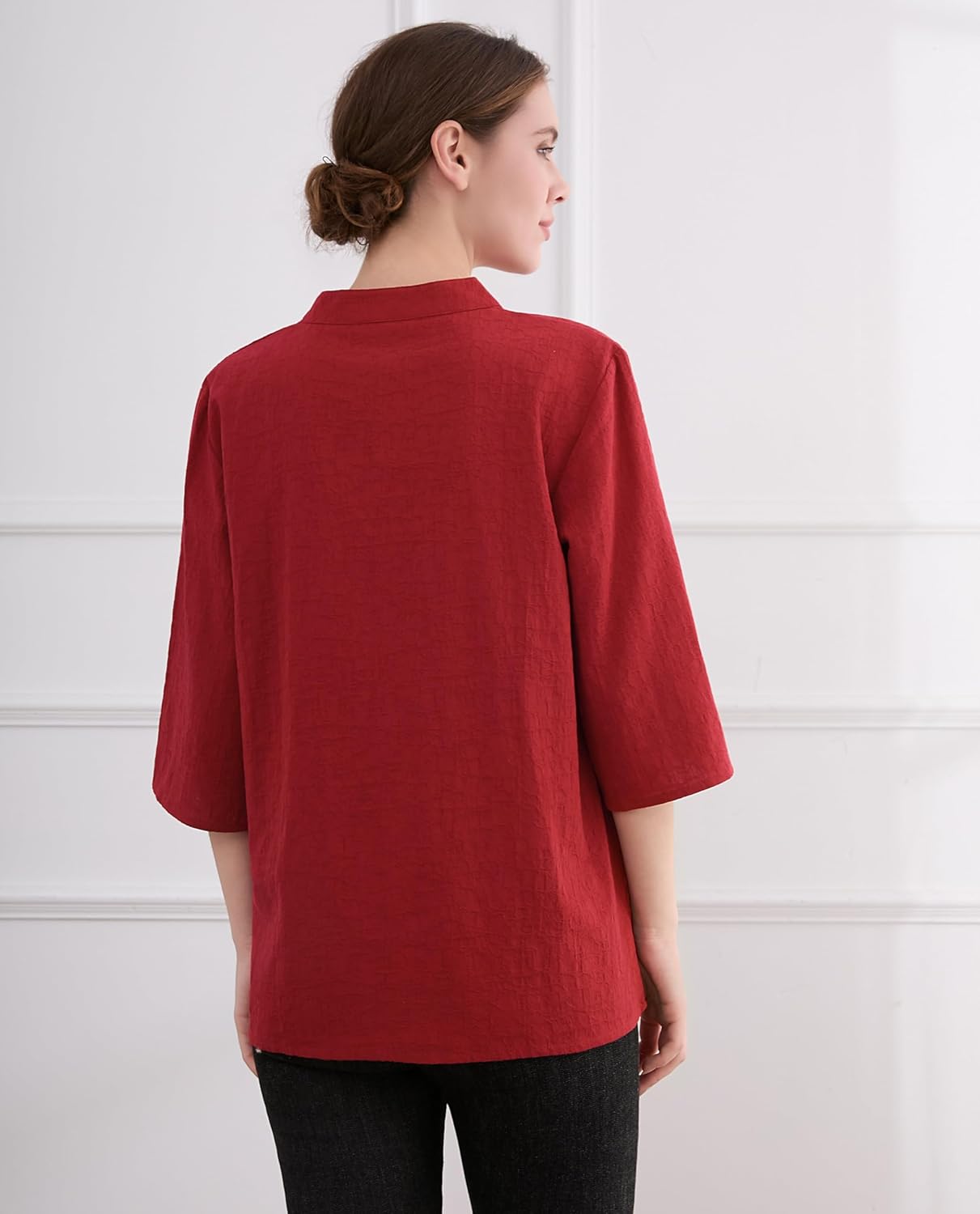 Minibee Women's 3/4 Length Sleeve Tops Cotton Linen Shirts Casual Blouse Summer Tops for Women - Image 4