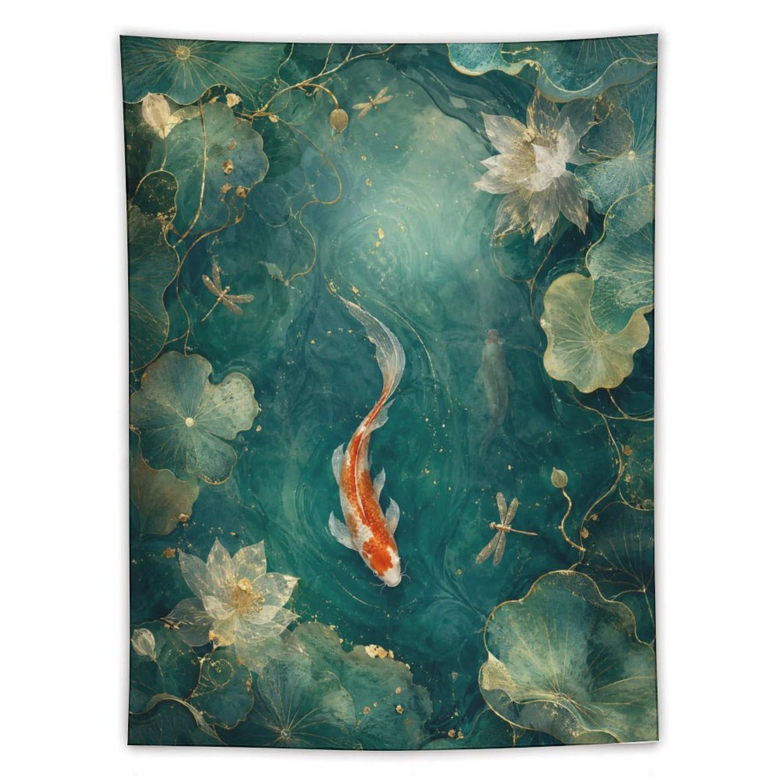 H3B8U2Y5 Koi Fish Pond Wall Tapestry, Ukiyo-e Style, Tranquil